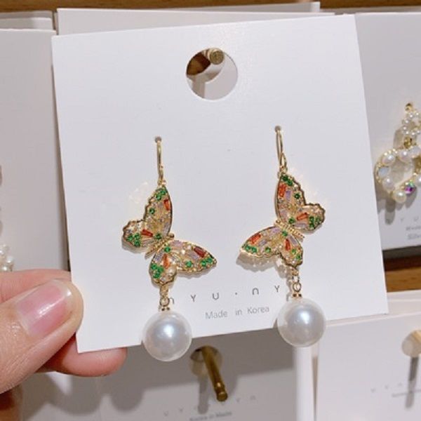 

fashion luxury designer long tassel beautiful butterfly drop chandelier dangle pearl pendant earrings for women girls silver post