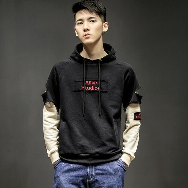 

new fashion men hoodies letter embroidery spring autumn long sleeve tshirt casual hip hop sweatshirt floral print pullover, Black