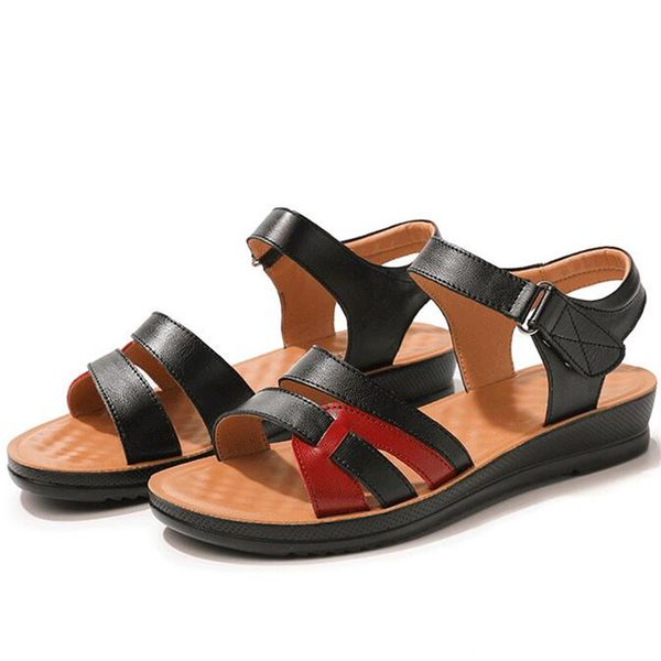 

promotion 2020 summer comfortable flat leather sandals women sandals open toe fashion casual soft bottom, Black