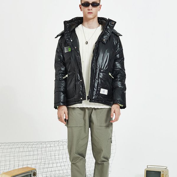 

mens designer down coat luxury badge sticker thick clothes brand casual warm hooded jackets winter outdoor streetwear womens coat new in, Black