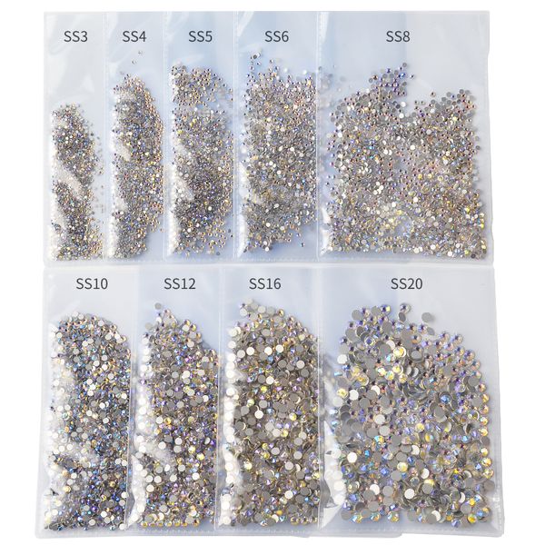 

1440pcs/pack ss3-ss20 starry ab rhinestones for nails 3d flatback glass strass non ix crystal charm nail art glitter decorations, Silver;gold