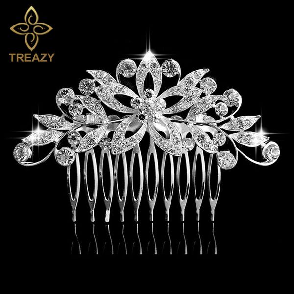 

treazy leaf flower butterfly wedding tiara diamante silver plated crystal pearl hair combs hairpins bridal jewelry accessories, Golden;white
