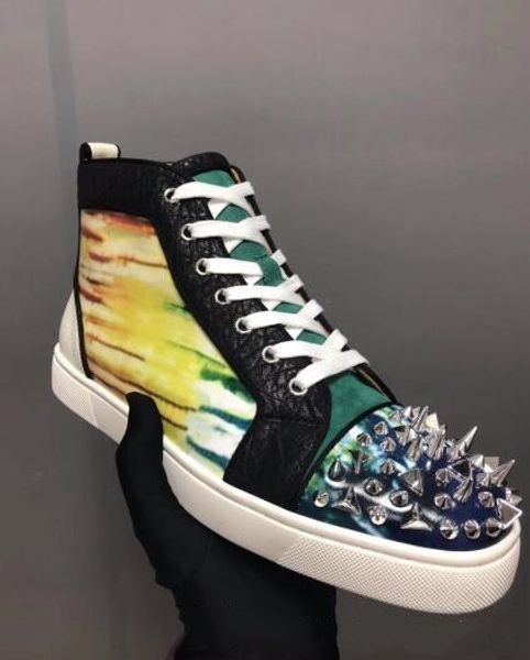 

studded red bottom casual sneakers designer shoes spikes men and women shoes leather casual trainers shoes pik pik studded sneakers with box, Black