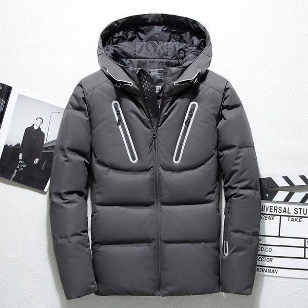 

men's casual warm down jacket 2019 winter new offset zipper pocket youth brand thick white duck down hooded jacket, Black