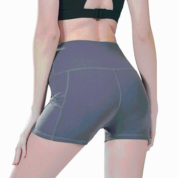 

yoga outfits high waist athletic shorts for women solid color with pocket sport workout fitness clothing quick drying gym short big size, White;red