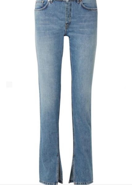 

women bottom split high waist jeans straight pants solid blue pocket trouser