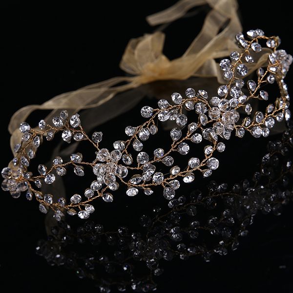 

trendy handmade gold color crystal tiara for bride headband wedding head jewelry hair accessories headdress women fd129, Golden;white
