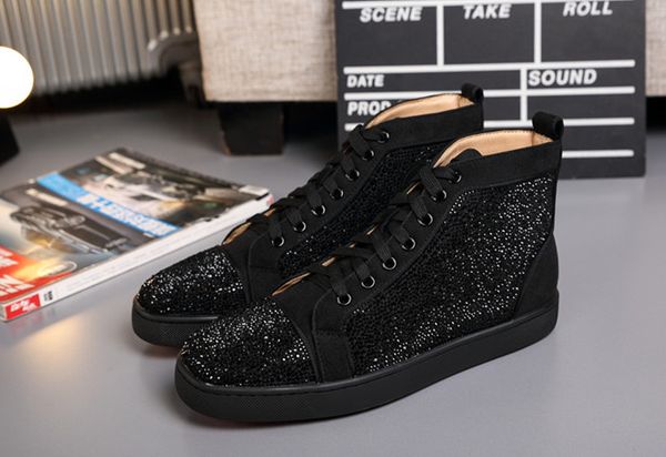 

2020 casual shoe man woman sneaker fashion mixed colors rhinestone red blue sole wedding sneaker designer shoes drop shipping, Black