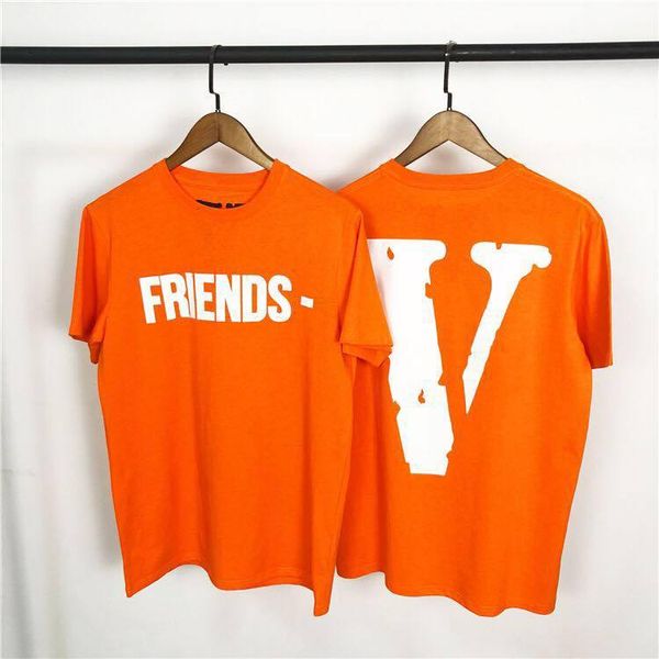 

Vlone friend orange t hirt men women t hirt harajuku t hirt punk hip hop treetwear brand ummer cotton clothing printing tee top 2019