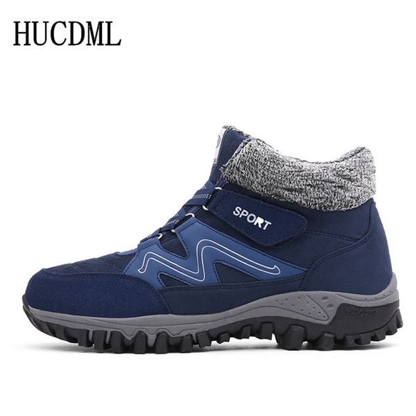 

hucdml 2019 winter men keep warm shoes outdoor female shoes rubber couple boots hook & loop men casual size 36-45, Black