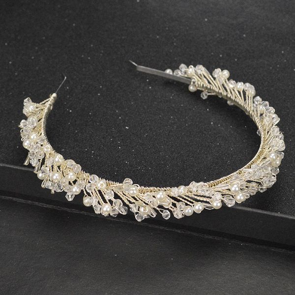 

2019 silver gold pearl hair hoop bride crown fashion wedding rhinestone hair accessories handmade female hoop headdress, Golden;white