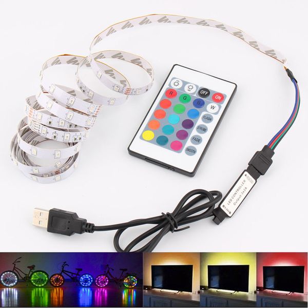 

dc 5v waterproof 2835 usb rgb led strip lights 300 leds lamp rgb strip 24 key controller tv backlight lighting flexible tape ambilight