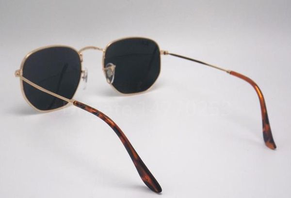 Großhandels-Herren-Frauen-Art- und Weisesechseckige Metallsonnenbrille-unregelmäßige Persönlichkeits-Sonnenbrille-Goldschwarz 51mm G15-Glaslinse mit brauner Box
