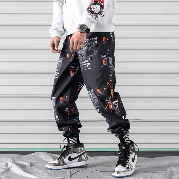 

2019 autumn streetwear harem jogger pants mens sweatpants trousers fashion printed ankle-length trousers men abz489, Black