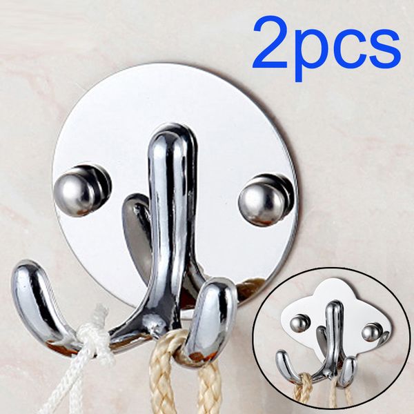 

2pcs dual-hook home kitchen wall door stainless steel holder hook hanger decor