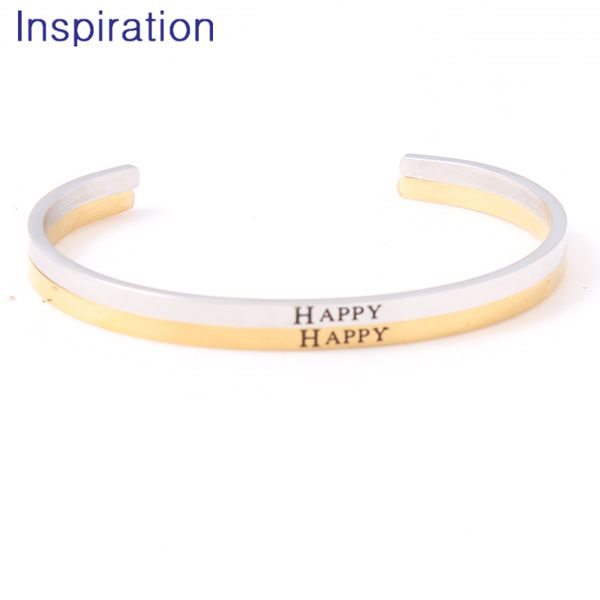 

new quote happy engraved initial stainless steel bangle gold & silver color inspirational mantra bracelet gift for friend, Black