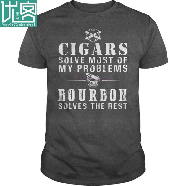 

2020 brand cigars solve most of my problems bourbon solves the rest shirt men t-shirt, White;black