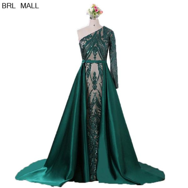 

одеяния де soirée 2020 темно-зеленый sequined вечерние платья русалка одно плечо формальные платье платье-де-фиеста партии платья, White;black