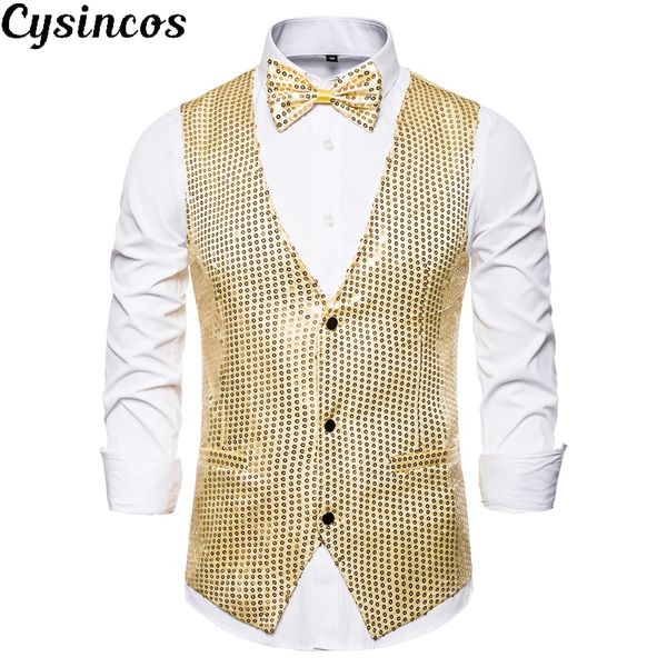 

cysincos 2019 fashion men vests suits slim sequins gold colorful dj stage men sequins vests plus size s-2xl, Black;white