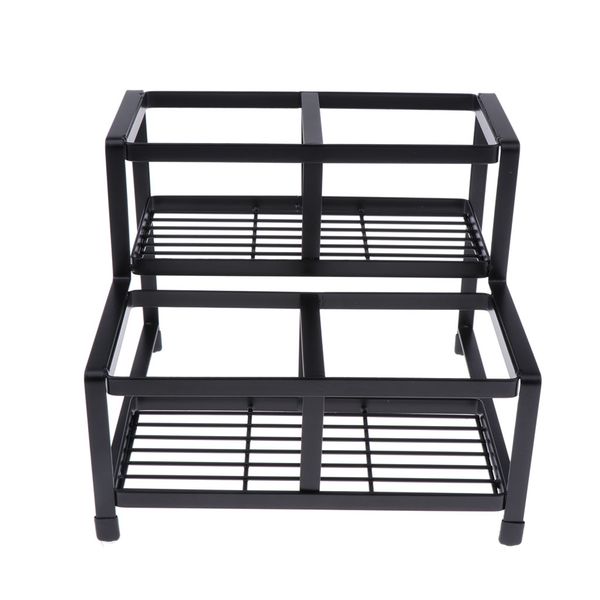 

2 tier stainless steel storage rack shelf glass dispenser metal stand base