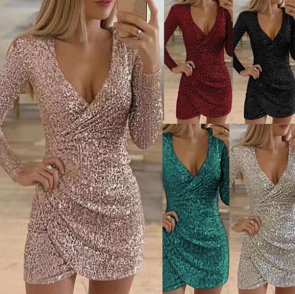 

women party dresses sequins long sleeve dresses deep v neck women party new arrival fashion show casual dresses, Black;gray