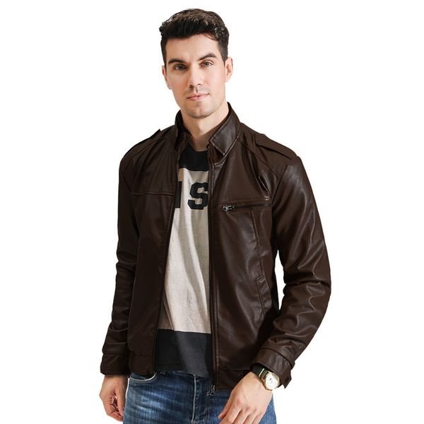 

cysincos 2019 new fashion autumn male leather jacket plus size 3xl black brown mens stand collar coats leather biker jackets