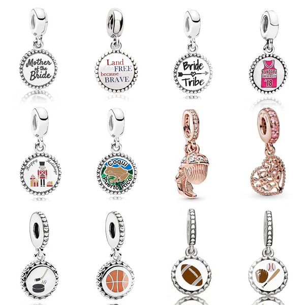 

new 2019 100% 925 sterling silver pandora rose gold heart shaped baseball player pendant charm fit diy original women bracelet jewelry, Black