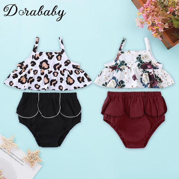 

dorababy лето новый стиль 0-4years baby girl одежда 2pcs наборы leopard / розы цветы печати sling tee tops твердотопливные детские трусы, White