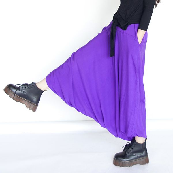 

ewq] 2019 new spring summer high elastic waist 8 colors brief leisure loose cross-pants women trousers fashion tide jo396, Black;white