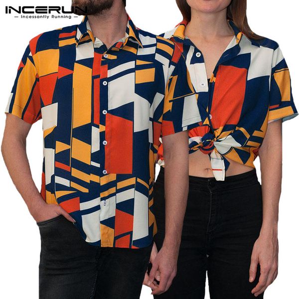 

brand tropical clothing casual men shirts camisa feminina geometric slim fit lapel shirts button streetwear chemise masculina, White;black