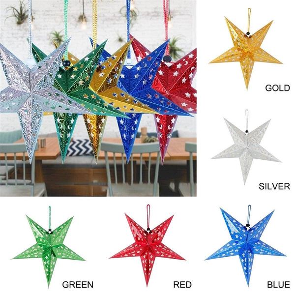 2019 Pentagram Ceiling Hanging Decoration Ceiling Stereoscopic Laser Pentacle Paper Star Ornaments Star String Hanging Tree Decoration Ornament From