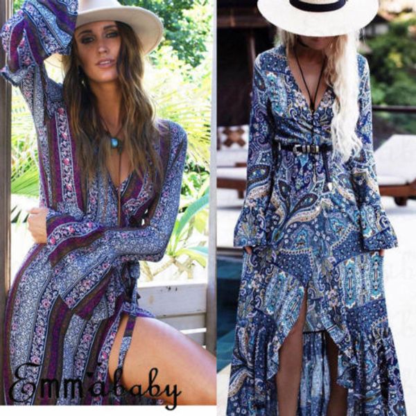

2020 fashion women dress elegent boho floral long evening bodycon cocktail beach loose casual sundress female party formal dress, Black;gray