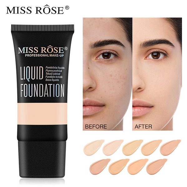 

miss rose base face liquid foundation cream full coverage concealer oil-control easy to wear soft face makeup foundation
