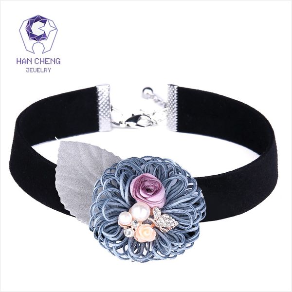 

hancheng new fashion rhinestone pearl butterfly flower choker necklace women necklaces velvet ribbon collar jewelry bijoux, Golden;silver
