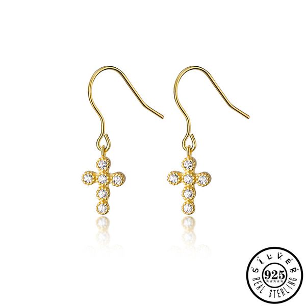 

dangle & chandelier fashion 925 sterling silver small cubic zircon cross shape gold color statement cz crucifix drop earrings for women lady