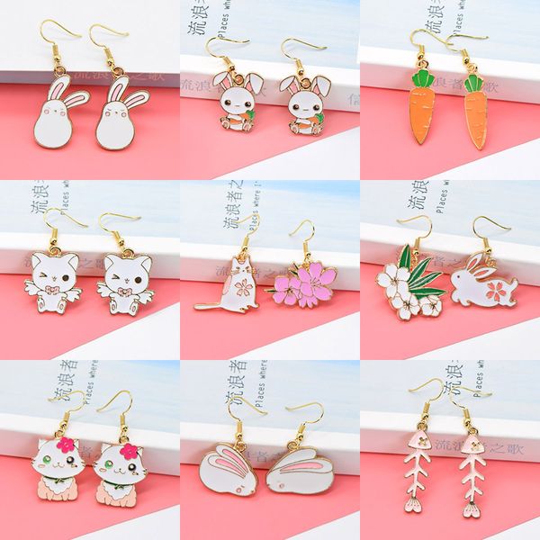 

japanese and korean style sweet carrot kitty fishbone romantic pink flower earrings exaggeration ear hook women's, Silver