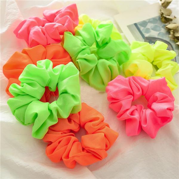 2019 Feminino Néon Scrunchies Elásticos Laços de Cabelo Menina Cor Sólida Suportes de Rabo de Cavalo Cor Fluorescente Brilhante Acessórios de Cabelo Feminino