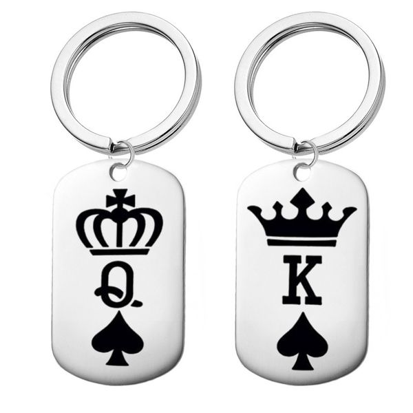 

stainless steel army keychain poker spades k q crown letter army pendant charm, Silver