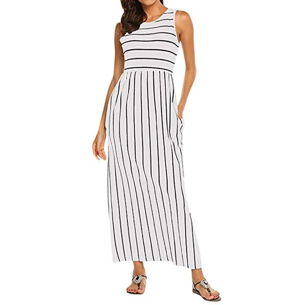 

sleeveless shirt dress 2019 summer chiffon boho beach dresses women casual striped print lady party dress vestidos, Black;gray