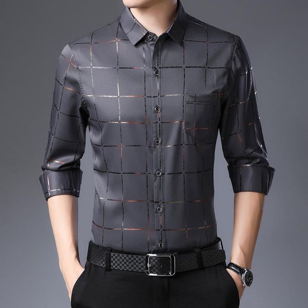 

men's casual shirts mens shirt plaid luxury plus size long sleeve slim fit men social dress fashion, White;black