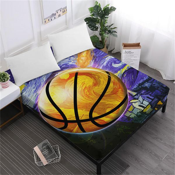 

3d basketball bed sheet colorful oil painting print fitted sheet kids teens bedding deep pocket polyester bedclothes d45