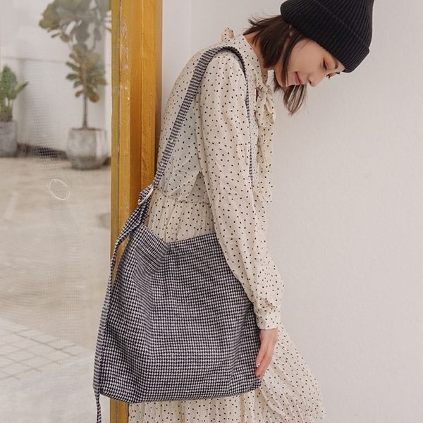 

большой емкости регулируемые totes женщины толстый шерстяной canvas shoulder bag женский vintage опрятный плед zipper crossbody сумки для де