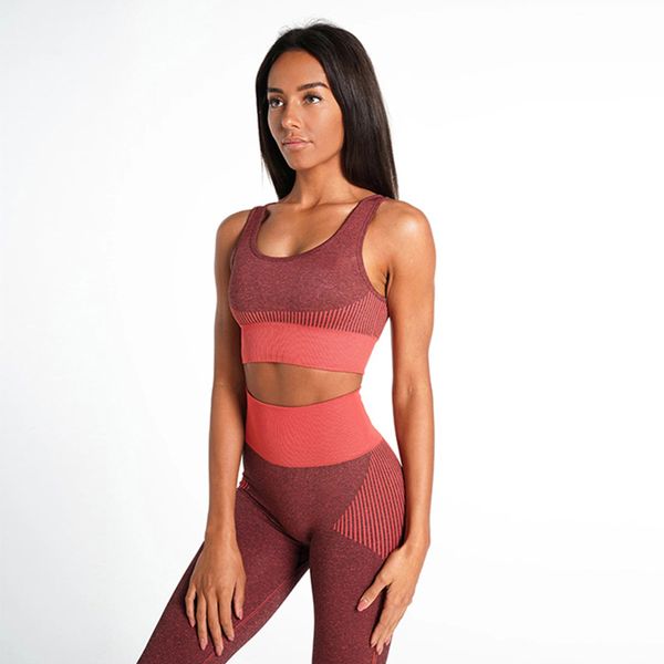 

2 piece set women running sport yoga set seamless fitness sportswear women yoga bras with pants gym workout clothes, White;red
