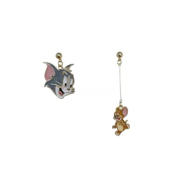 

new korean earrings funny cute cartoon mouse and cat earrings long temperament alloy cute girl simple dangle for women, Silver