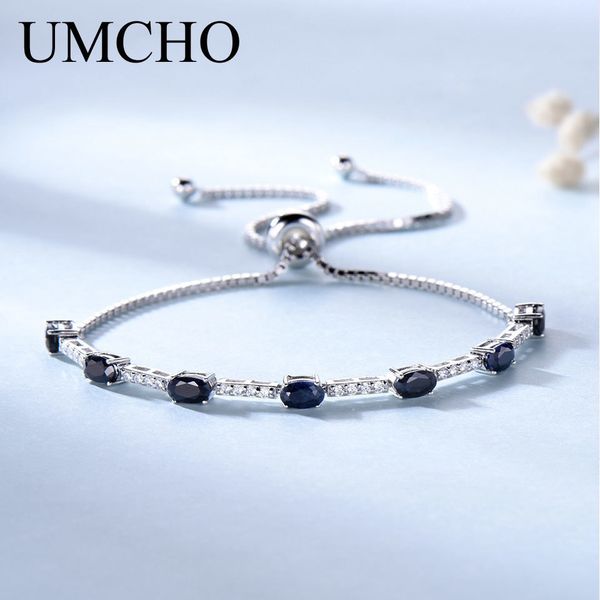 

umcho 2.45ct luxury natural blue sapphire bracelet for women 925 sterling silver jewelry gemstone romantic wedding party gift c19021501, Black