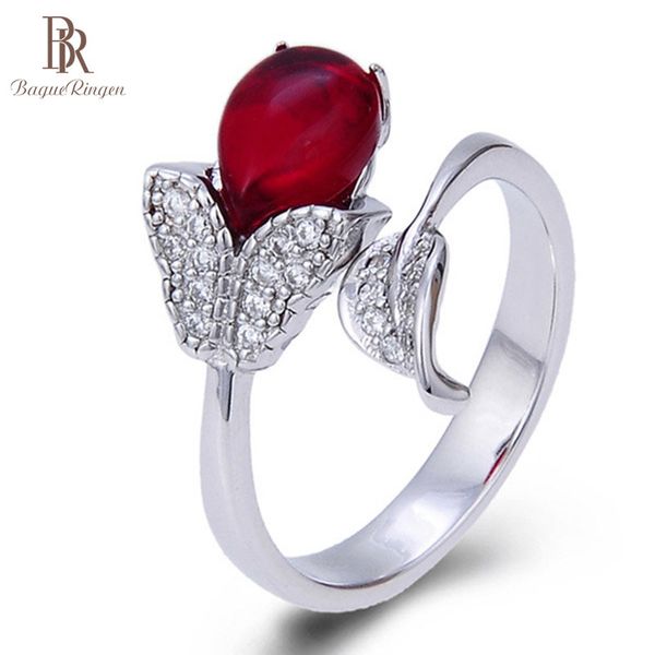 

bague ringen 925 sterling silver ring luxury designer for women with 8.5*5.8mm created ruby gemstone lady party gift ly191226, Slivery;golden