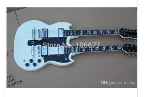 ot Sale Alta calidad 6 + 12 cuerdas Custom Shop Doble cuello ** Diapasón de ébano ** Guitarra eléctrica blanca