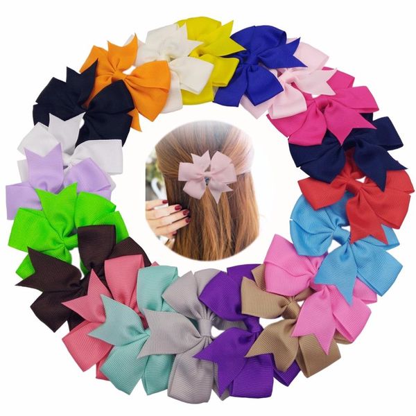 

40pcs/lot 3.3inch solid colorful bow tie hairpins children girls headwear ribbon bowknot hair clip hair accessories for kids, Golden;silver