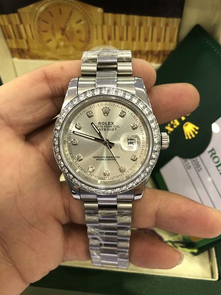

luxury watch mens daydate watch diamond bezel watch sweep automatic movement mechanical sapphire original clasp watches 41mm, Slivery;brown