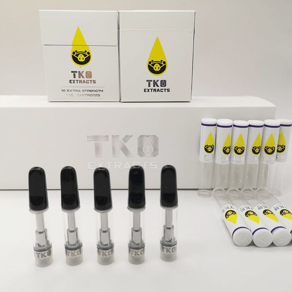 

TKO Экстракты Vape Тележки 0,8 мл Керамические Coil картриджи Стеклянные Баки Пустые Vape Pen испарителей 510 Форсунки с ПВХ труб Упаковка Одноразовая